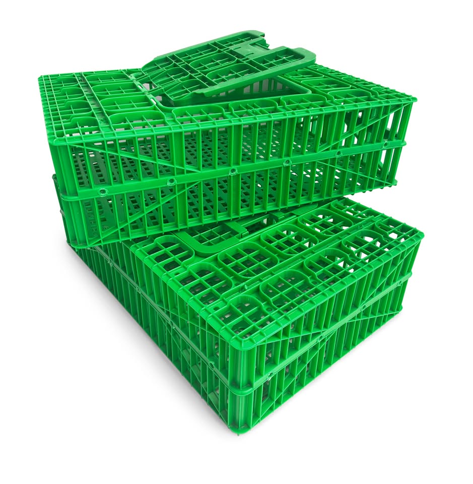 Laying hen/Pakster pullet transport crates in the green color.